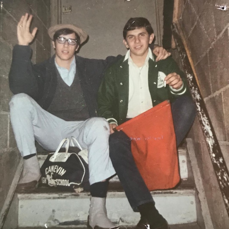 Frank Filipovitz & Bob Feldmeier sitting on Steps of B & G
